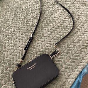 kate spade Black Leather Crossbody with Gold Chain Accents